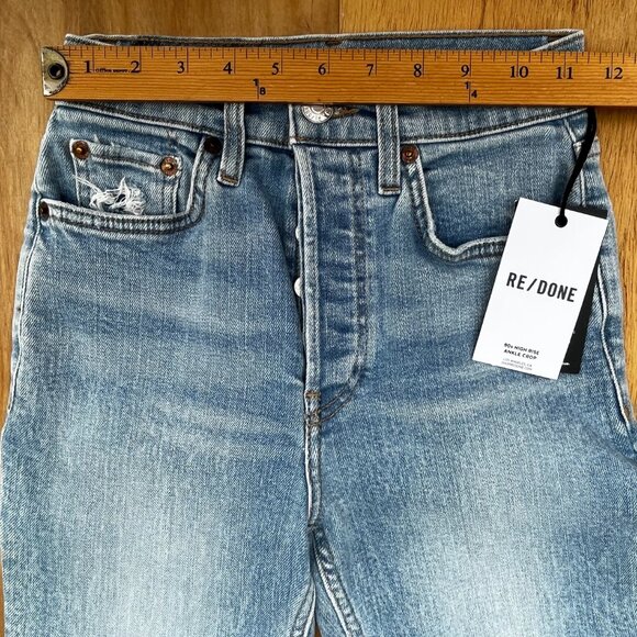 RE/DONE 90s HIGH RISE ANKLE CROP JEANS WOMEN’S sz 24 Button Fly Blue Stretch NWT - Picture 13 of 16